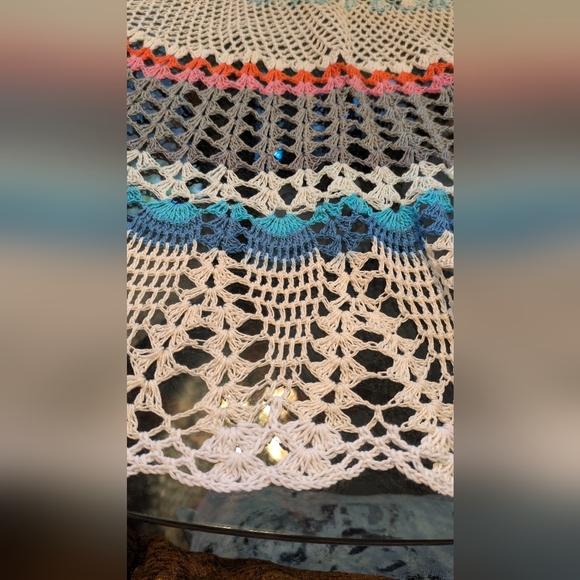 Colorful Crochet Tablecloth. 45" Round. - Picture 3 of 5